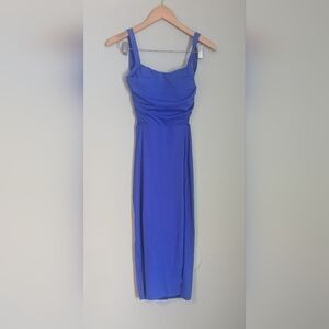NWT Halara Aster Blue Backless Crisscross Lace Up Split Bodycon Midi Dress, US S